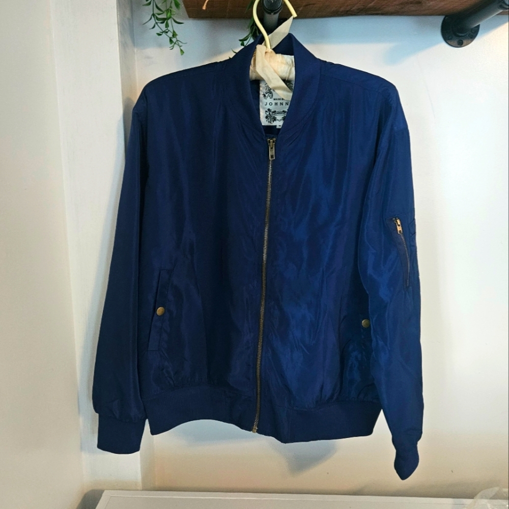 Made By Johnny Womens Size Med Baseball Jacket Blue Summer Vacation Travel Coat‎